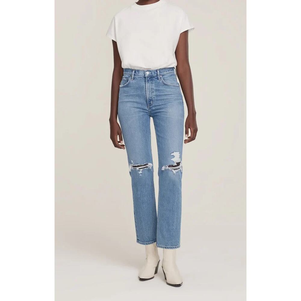 Agolde Whiplash Blue Comfort Straight Organic Cotton Blend Mid Rise Jeans 27